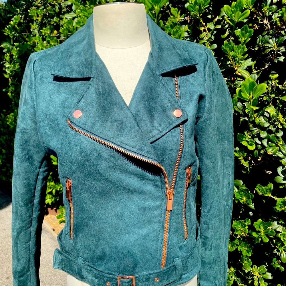 Teal w Rose Gold Accents Zip Up Sweater